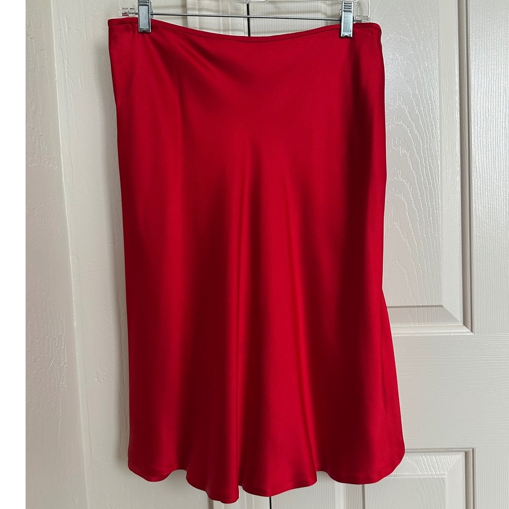 Carmen Marc Valvo Red Satin Midi Skirt Paneled Back Size 10